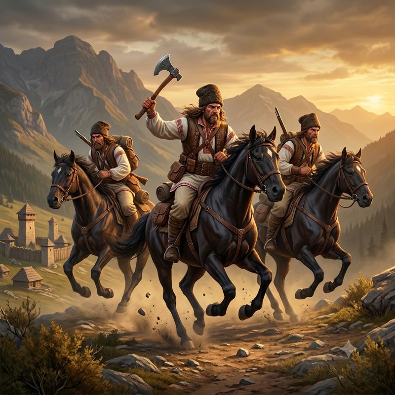 Haiducii — Romanian folk heroes riding through the mountains